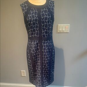JM Collection Dark Blue and White Patterned Midi Dress